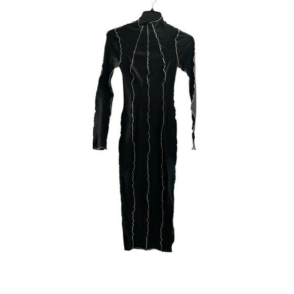 Good American Lettuce Edge Long Sleeve Midi Dress Fitted Knit Size 0 NWT - Picture 6 of 11